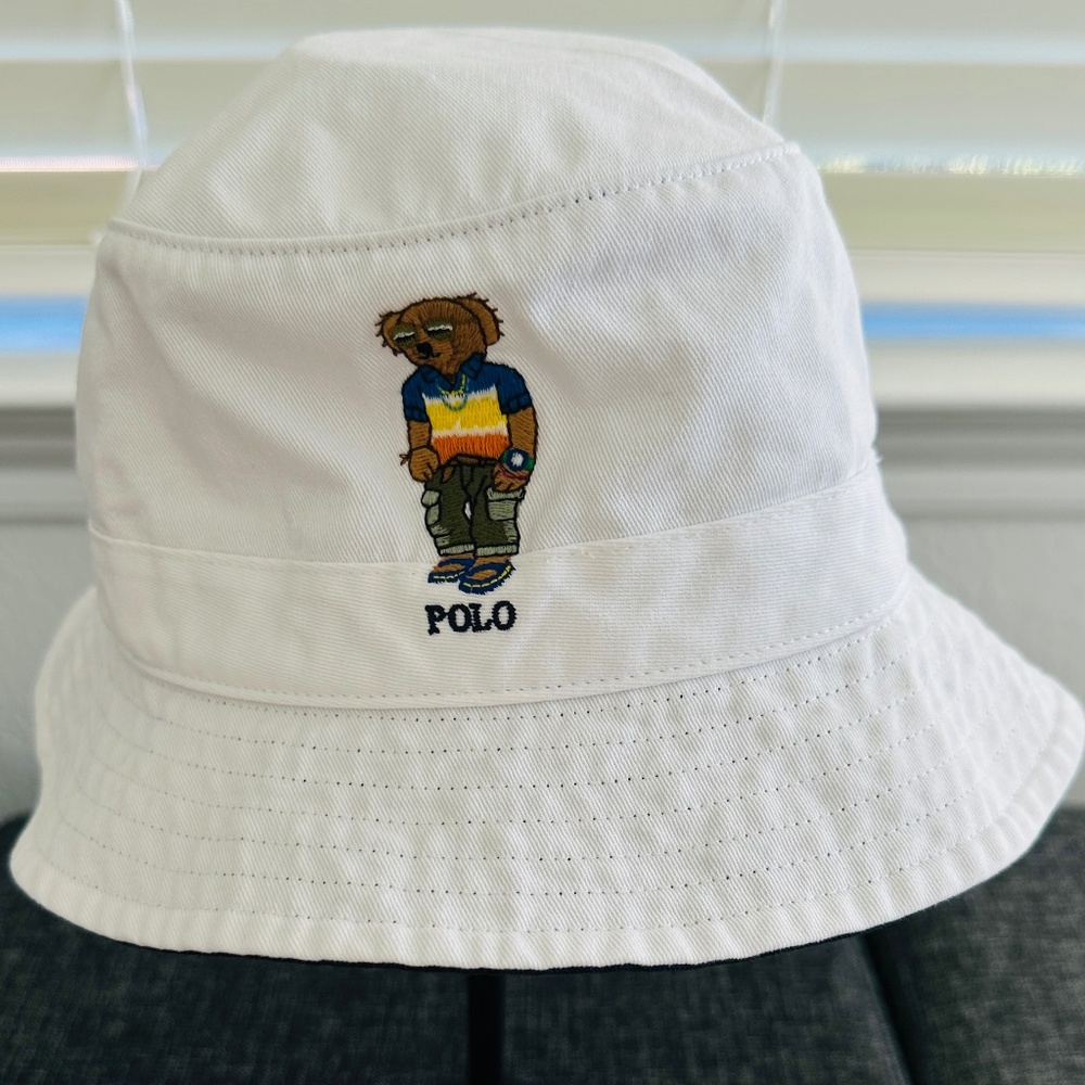 (NEW)Polo Ralph Lauren _ Polo Bear Cotton Chino Bucket Hat_White L /LX